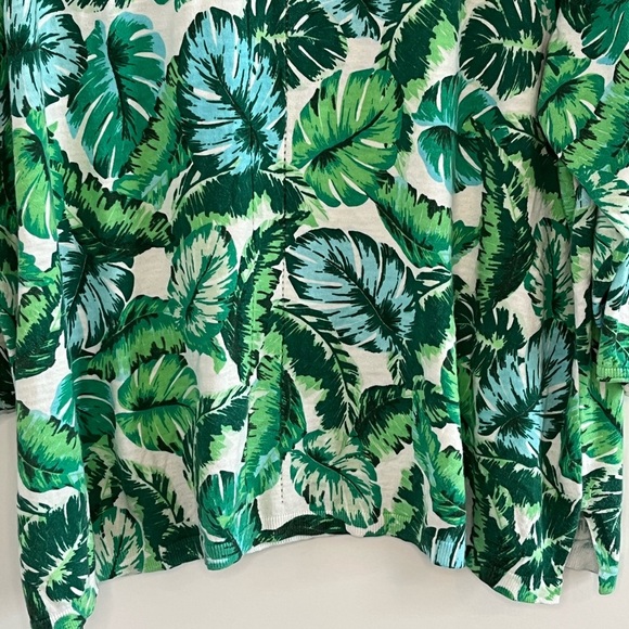 Talbots Isle Fronds V-neck Print Cotton Sweater 3/4 Sleeve Green Tropical 3X - Picture 9 of 15